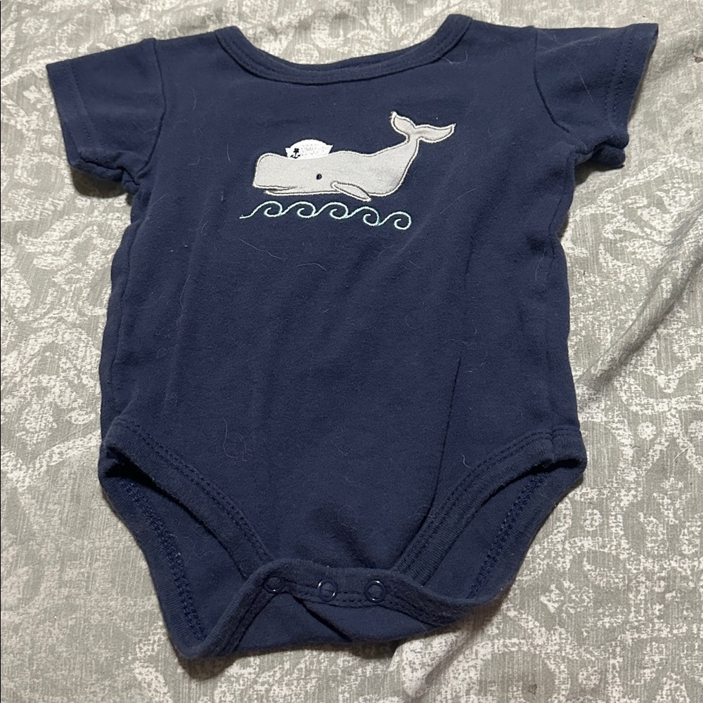 Navy Blue Baby Onesie with Whale Design